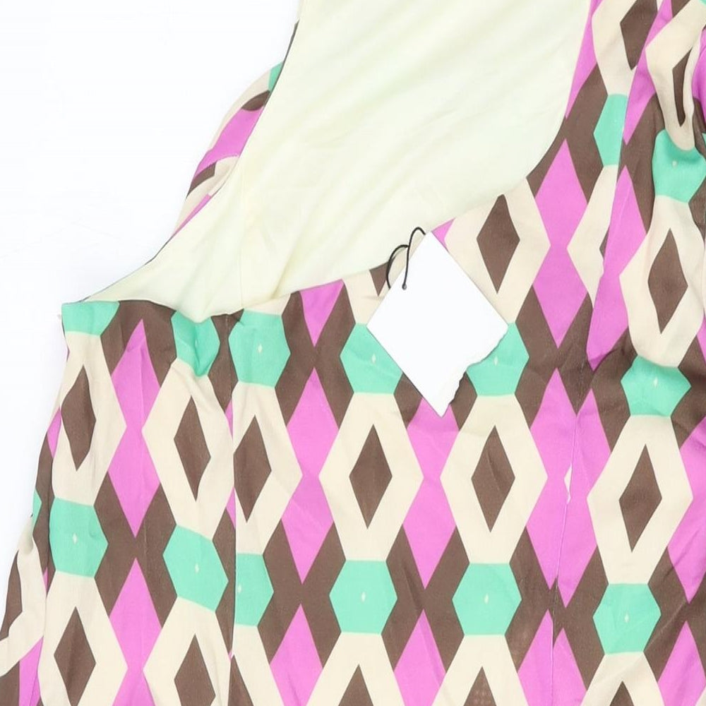Zara Womens Multicoloured Geometric Polyester A-Line Size XL Round Neck Zip