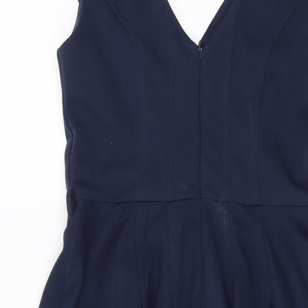 ASOS Womens Blue Polyester A-Line Size 10 V-Neck Zip