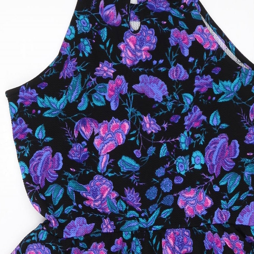 Pink Rose Womens Multicoloured Floral Polyester A-Line Size L Round Neck Button