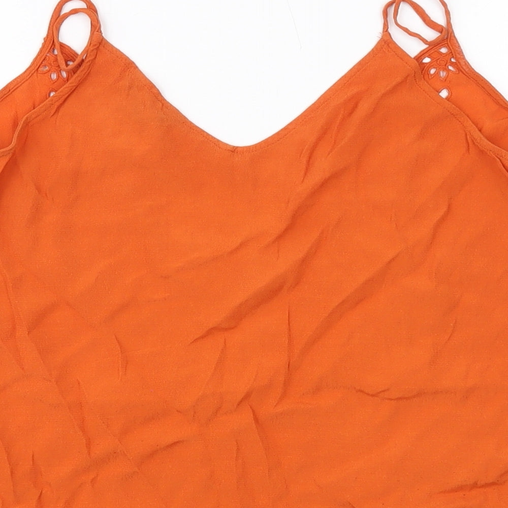New Look Womens Orange Viscose Basic Tank Size 14 V-Neck