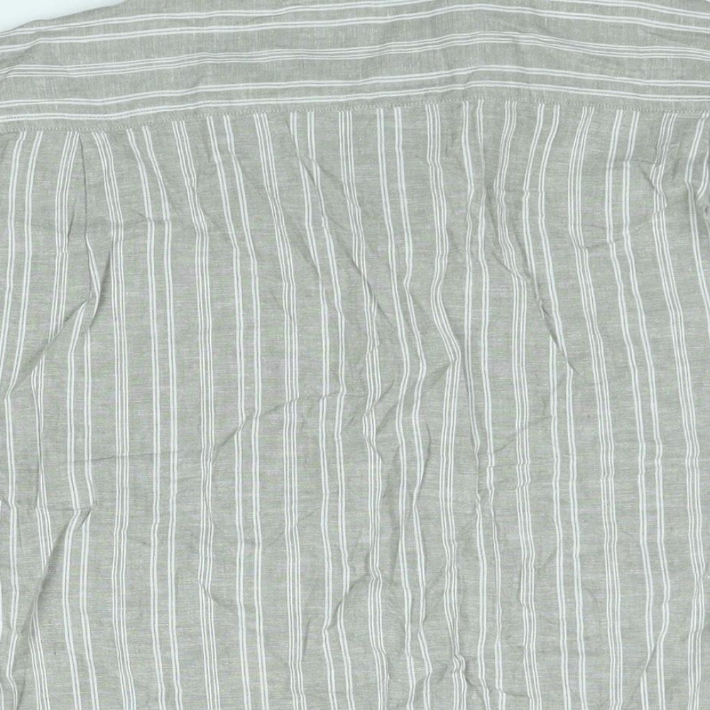 Bar Harbour Mens Grey Striped Linen Button-Up Size 2XL Collared Button