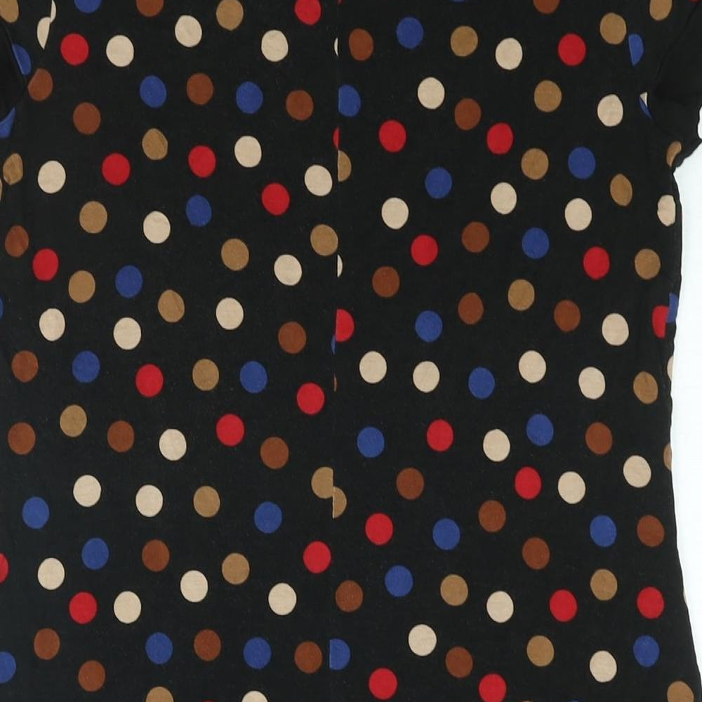 Principles Womens Black Polka Dot Viscose Mini Size 10 Boat Neck Pullover