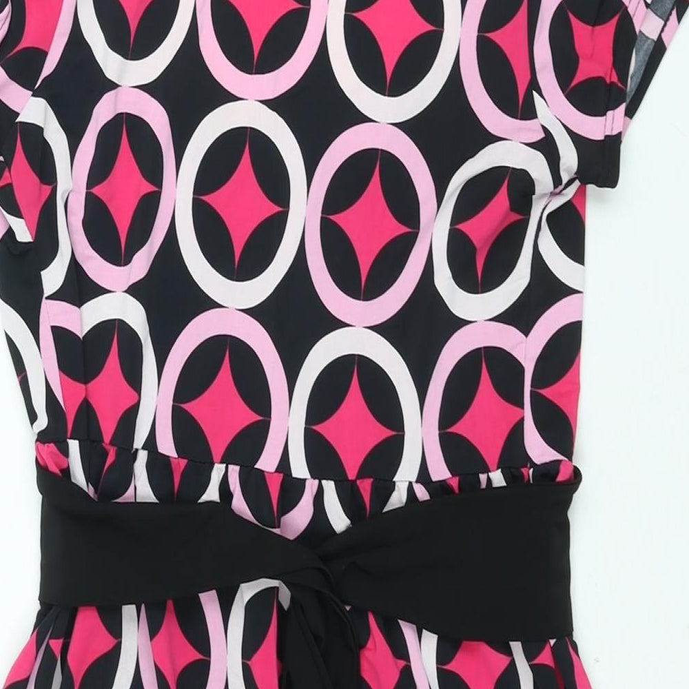 Quiz Womens Pink Geometric Polyester Basic Blouse Size 10 Square Neck - Belted
