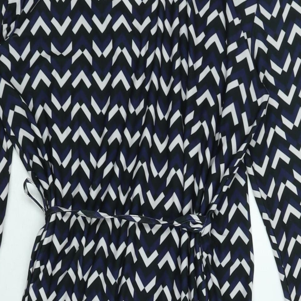 Marks & Spencer Womens Multicoloured Geometric Polyester Wrap Dress Size 10 V-Neck Tie