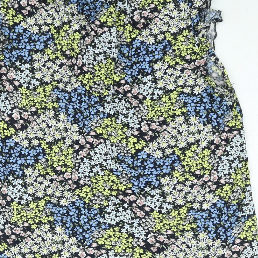 New Look Womens Multicoloured Floral Viscose Basic Blouse Size 10 Round Neck - Keyhole Neck