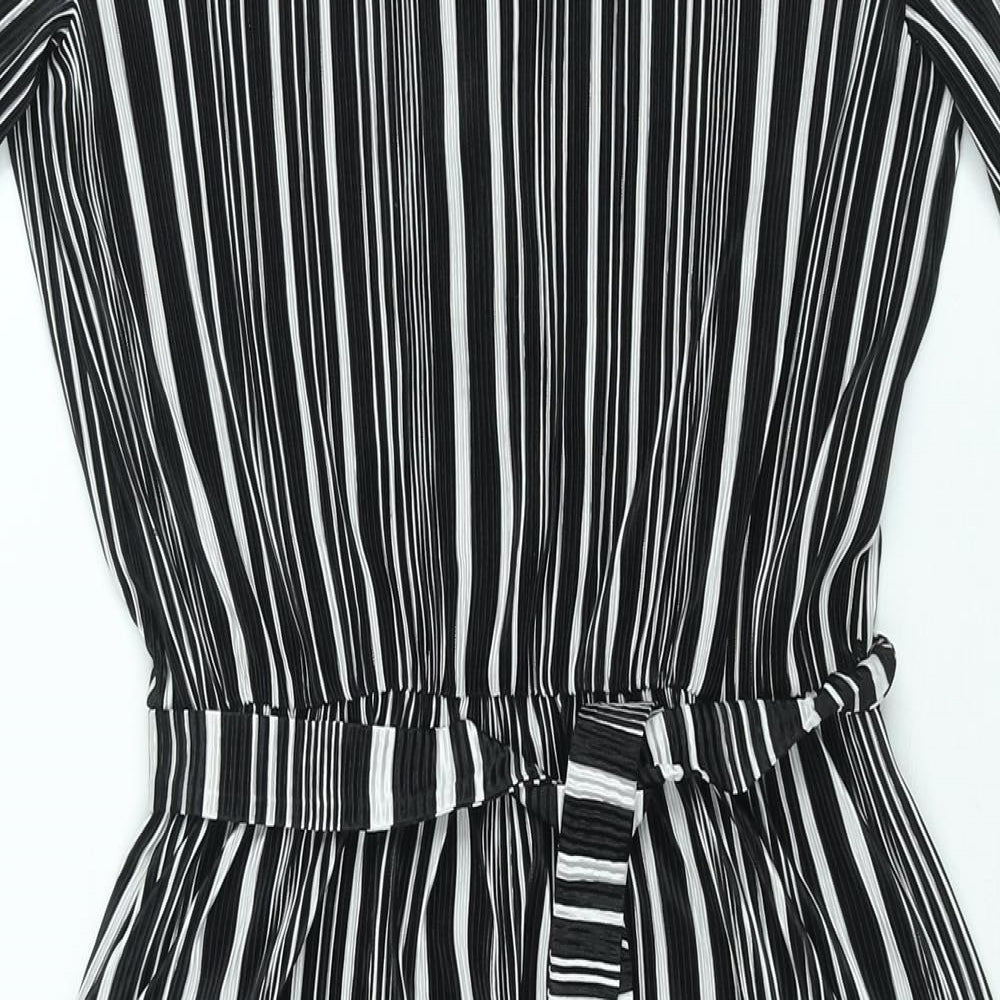 ASOS Womens Black Striped Polyester Shift Size 8 V-Neck Pullover - Belted Plisse