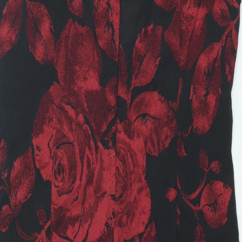 Roman Womens Red Floral Polyester Shift Size 12 V-Neck Zip