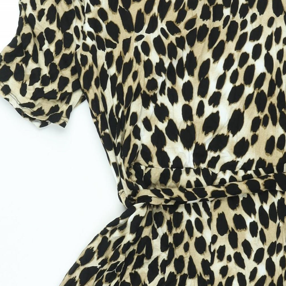 New Look Womens Beige Animal Print Viscose Shift Size 14 Round Neck Pullover - Belted Cheetah Print