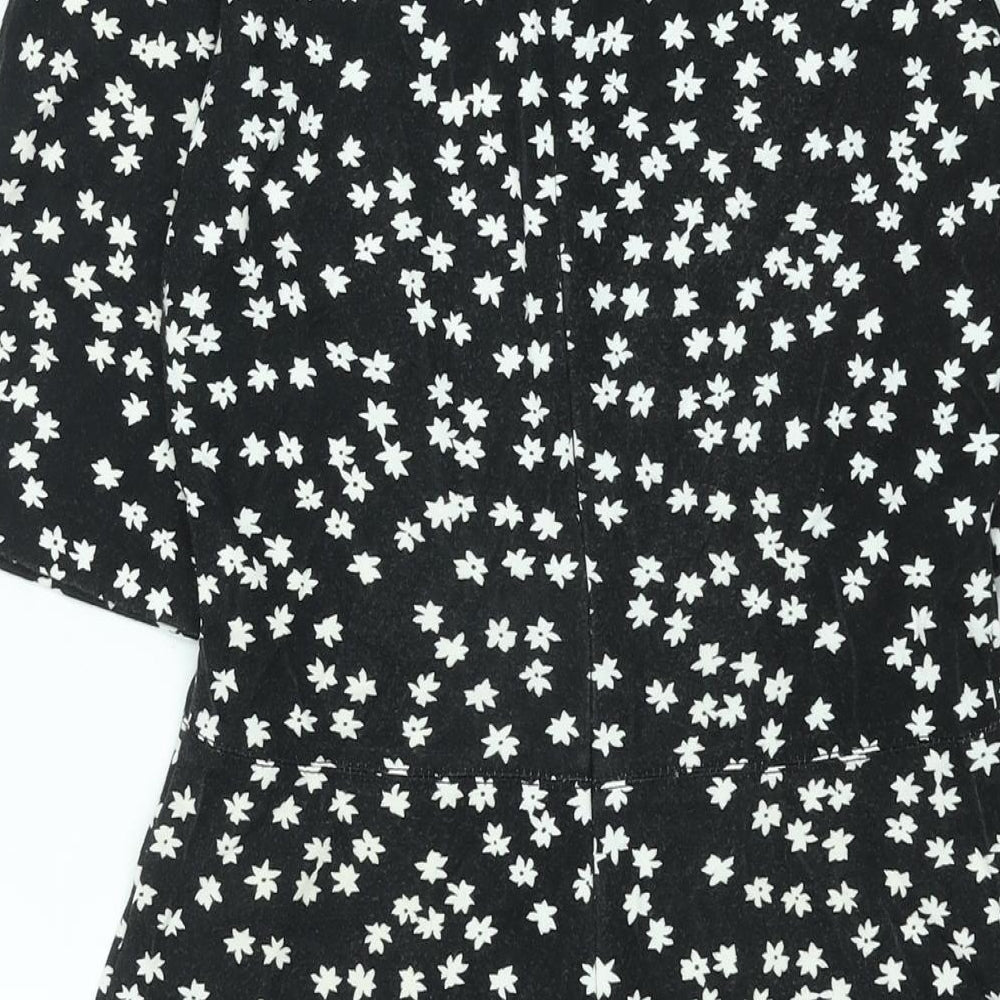 Warehouse Womens Black Floral Viscose A-Line Size 10 Round Neck Zip