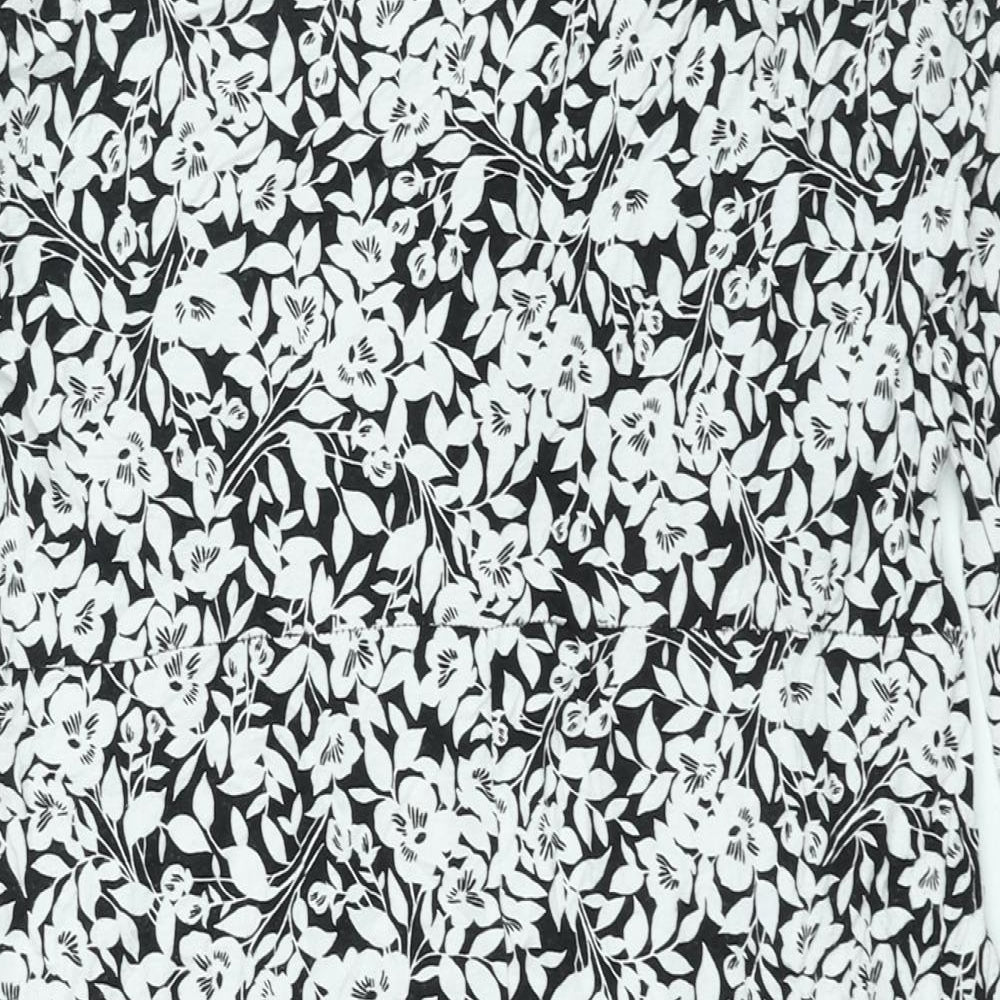 BHS Womens Black Floral Viscose Shift Size 16 V-Neck Pullover - Tie Detail