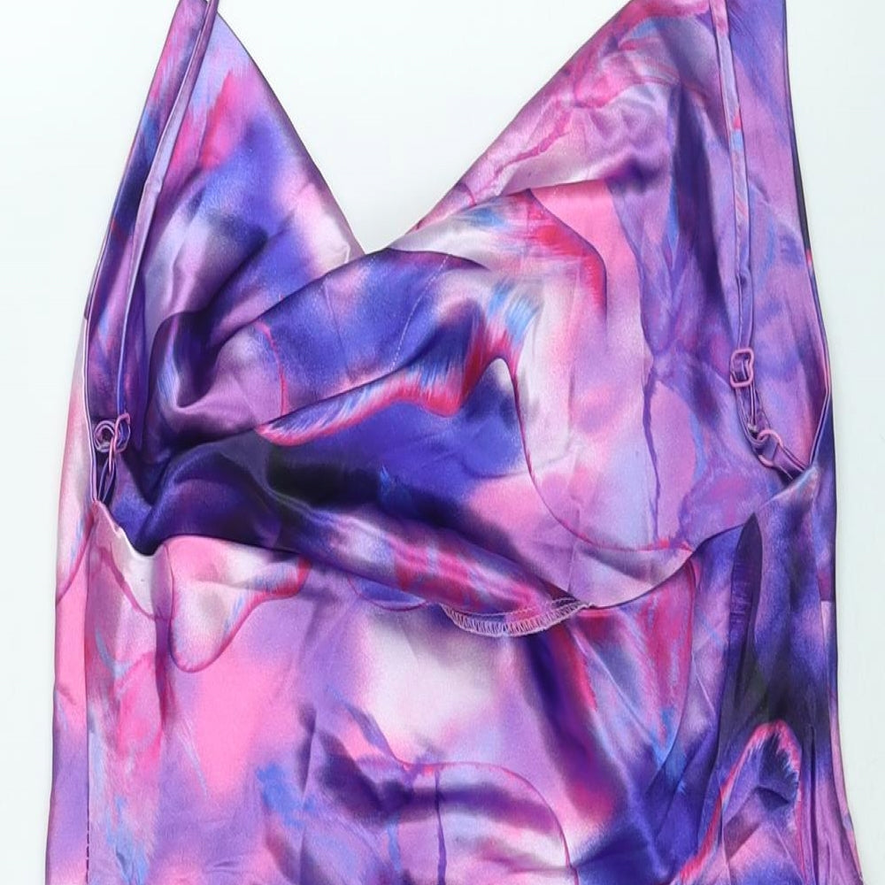 AsYou Womens Purple Tie Dye Polyester Slip Dress Size 10 Cowl Neck Pullover