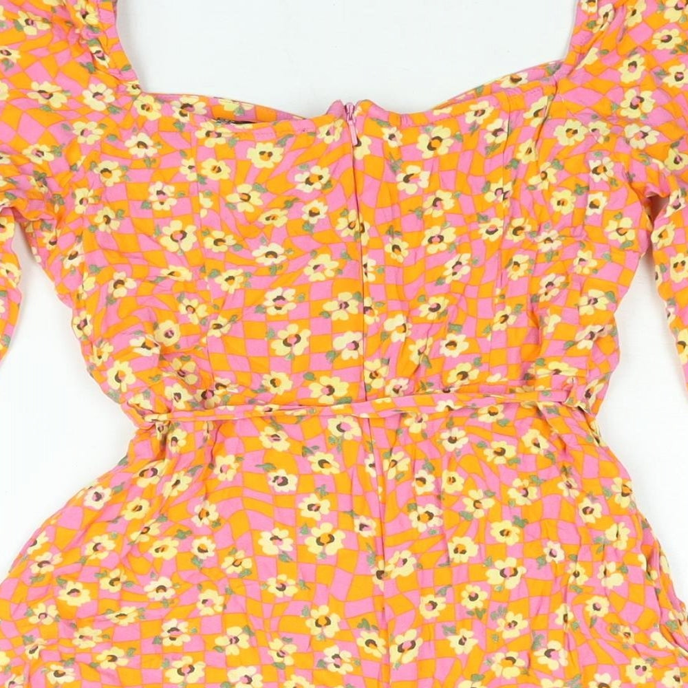 ASOS Womens Multicoloured Geometric Viscose A-Line Size 6 Sweetheart Zip - Floral Check Print