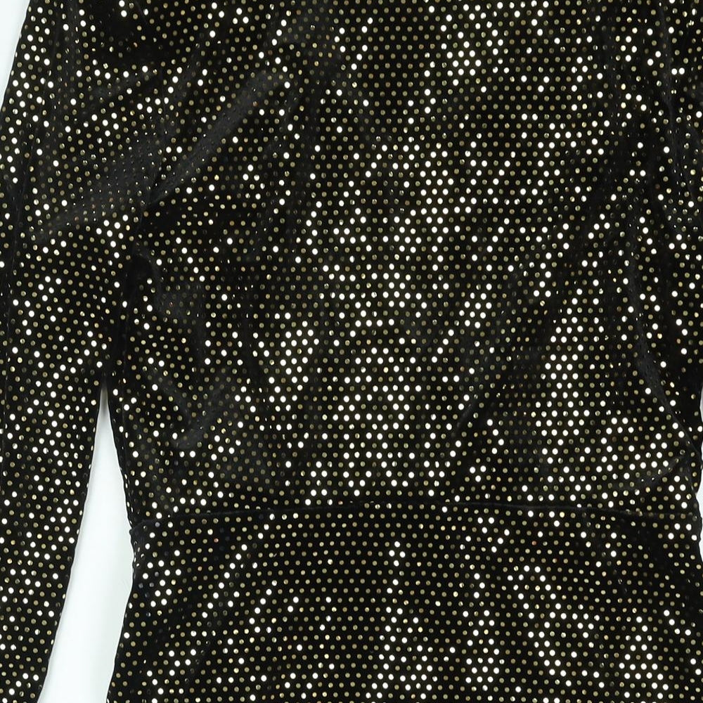River Island Womens Black Polyester Bodycon Size 10 V-Neck Pullover - Shoulder Pads Gold Sequin