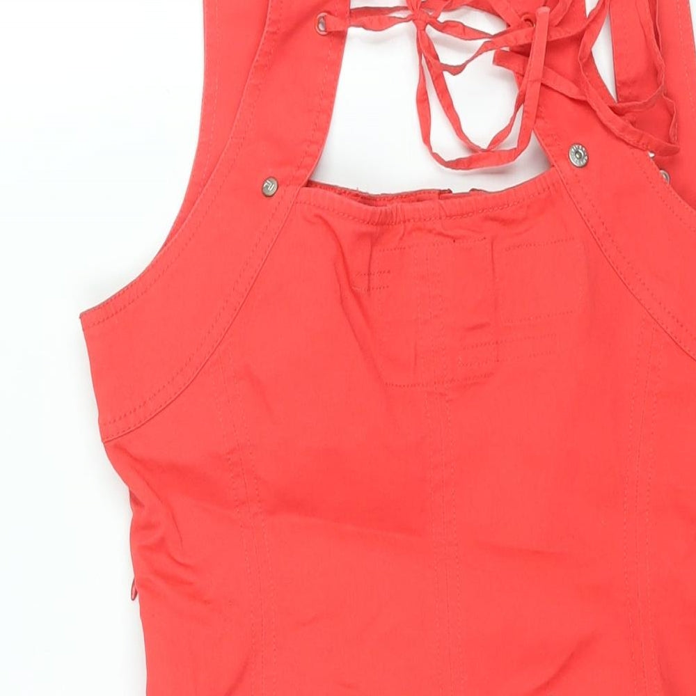 River Island Womens Pink Cotton Shift Size 12 Square Neck Zip - Lace Up Back