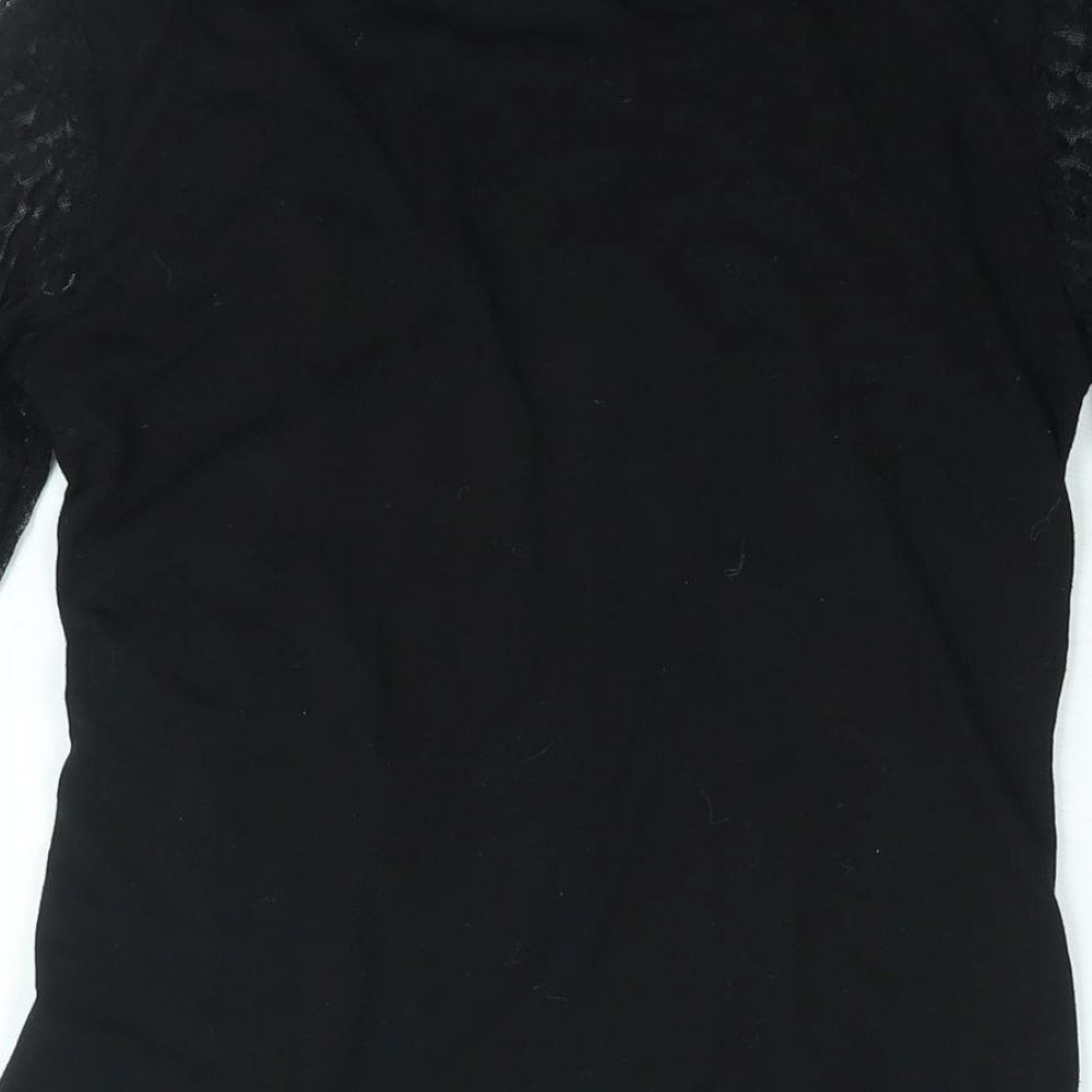 H&M Womens Black Polyester Basic Blouse Size S Round Neck - Lace