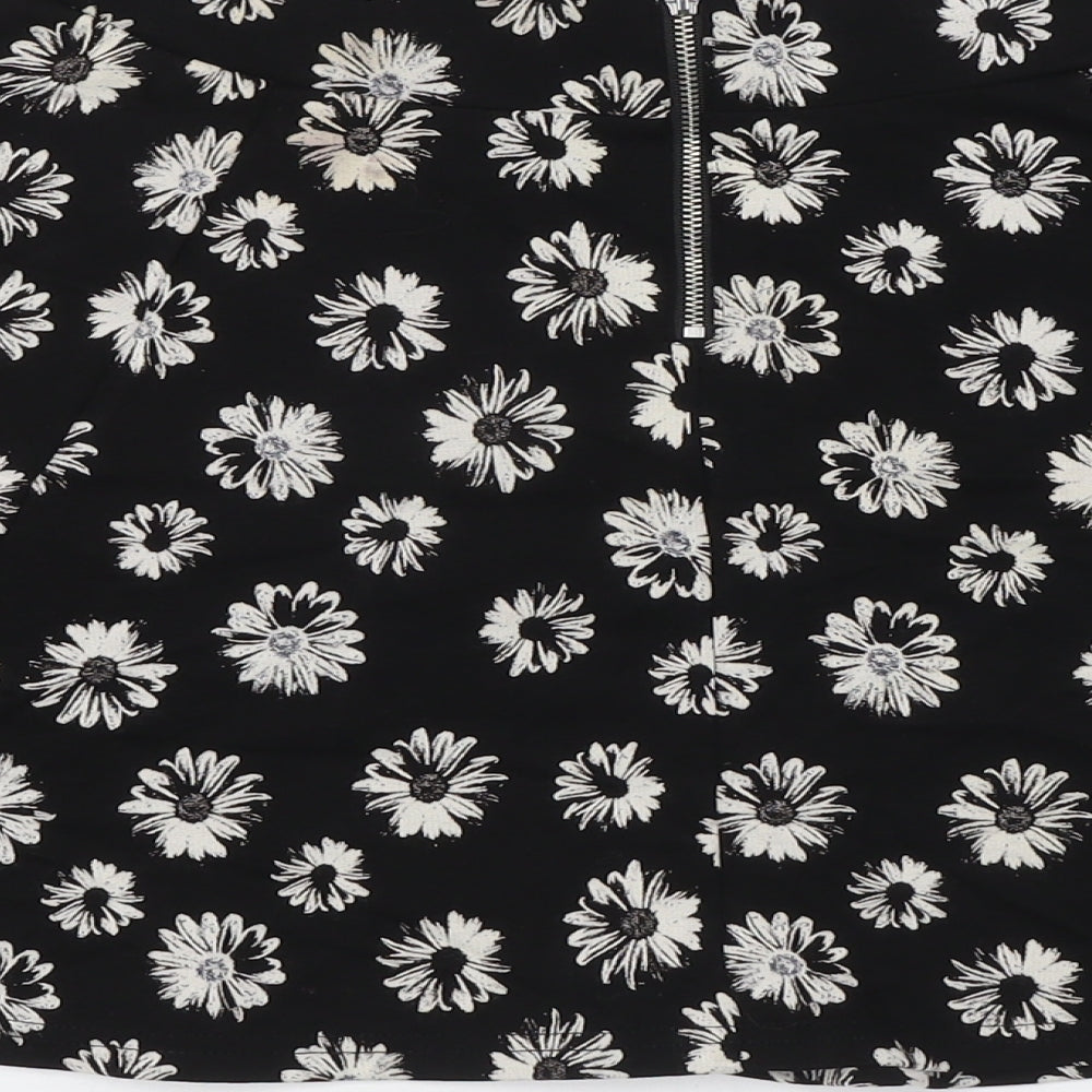 Divided by H&M Womens Black Floral Viscose A-Line Skirt Size S Zip