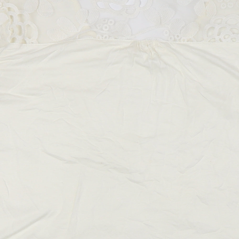 SOLITAIRE Womens Ivory Viscose Basic Button-Up Size S Round Neck - Lace Overlay