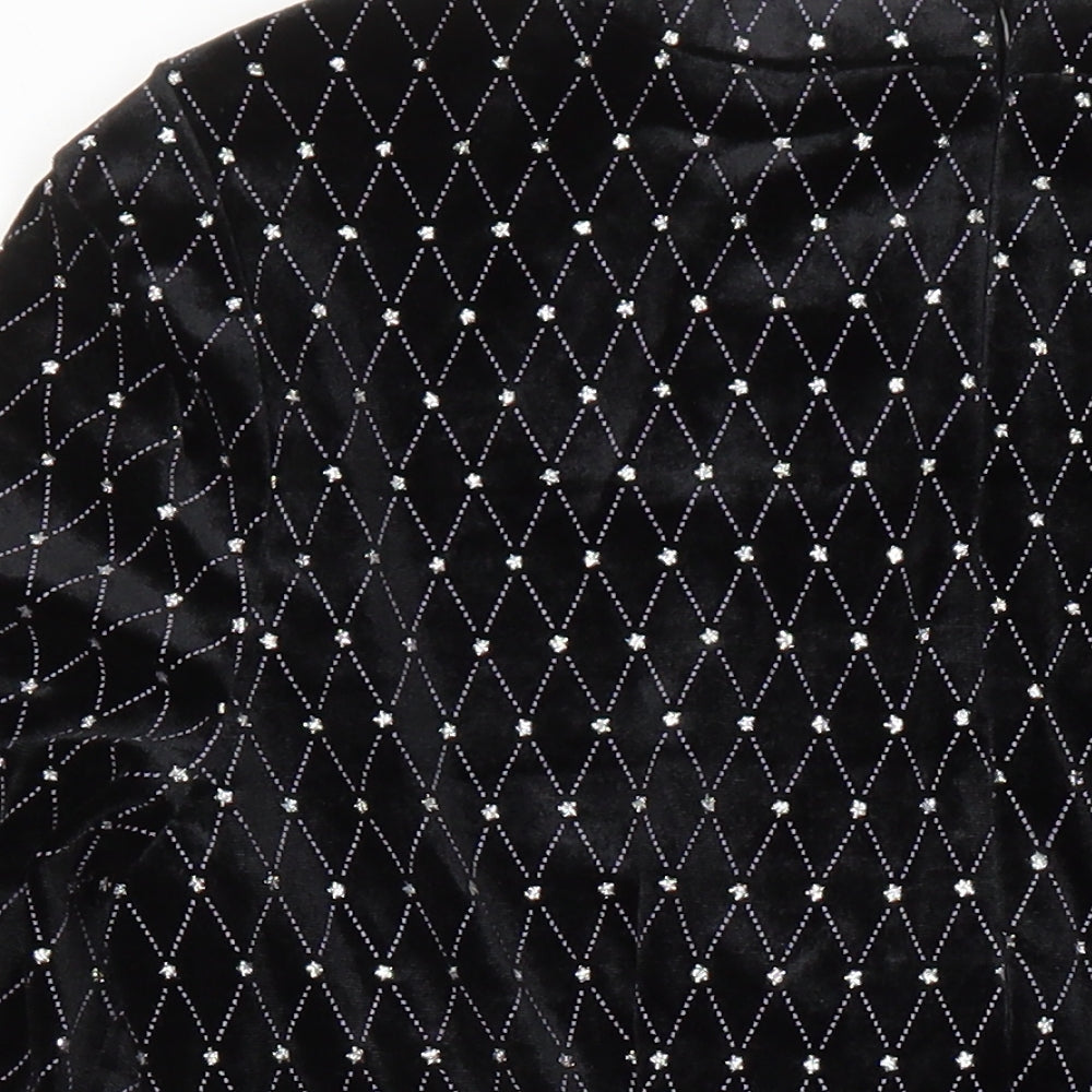 Boohoo Womens Black Geometric Polyester Bodycon Size 12 Round Neck