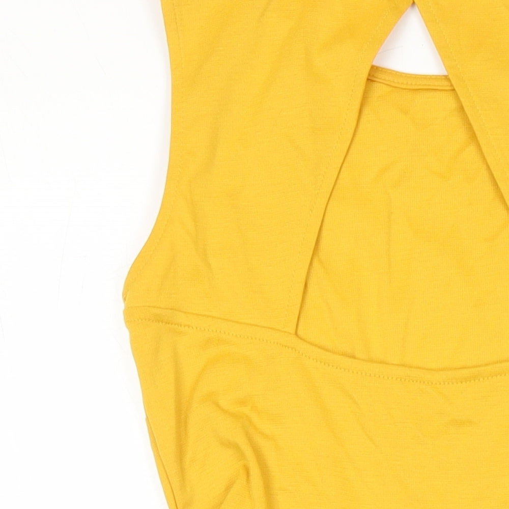 H&M Womens Yellow Polyester Fit & Flare Size XS Scoop Neck