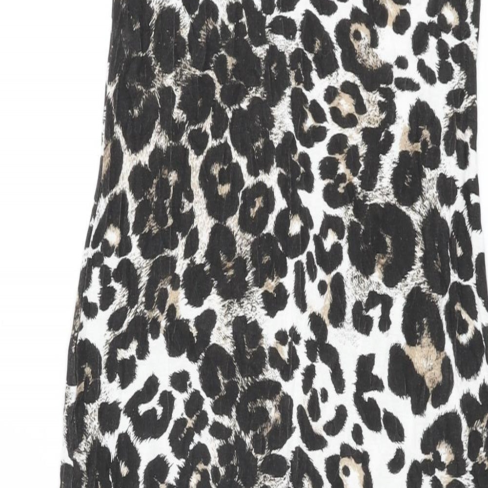 Boohoo Womens White Animal Print Polyester Bodycon Size 6 Scoop Neck Pullover