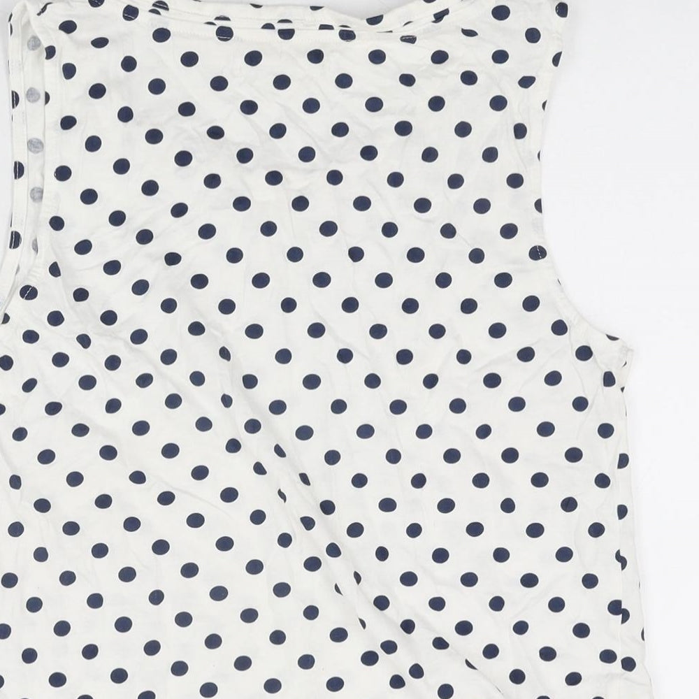 Sfera Womens White Polka Dot Cotton Basic Tank Size L Round Neck