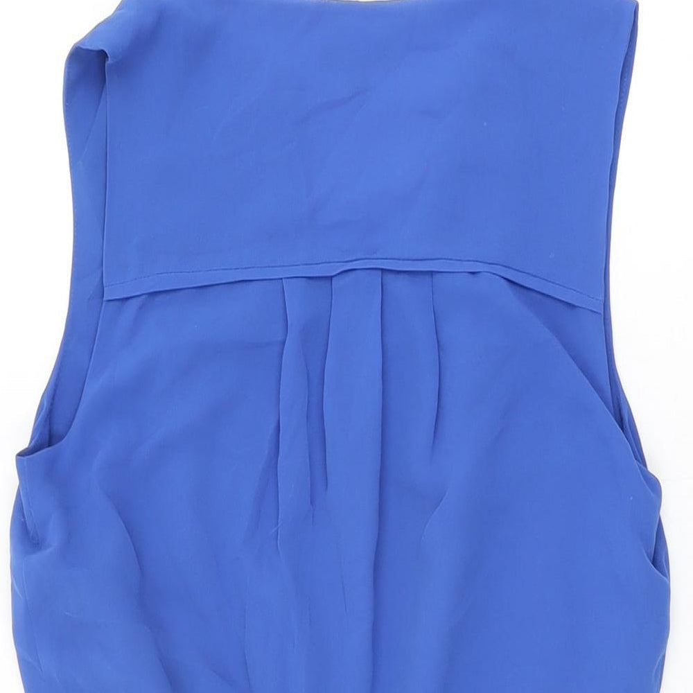 Warehouse Womens Blue Polyester Skater Dress Size 6 V-Neck Pullover