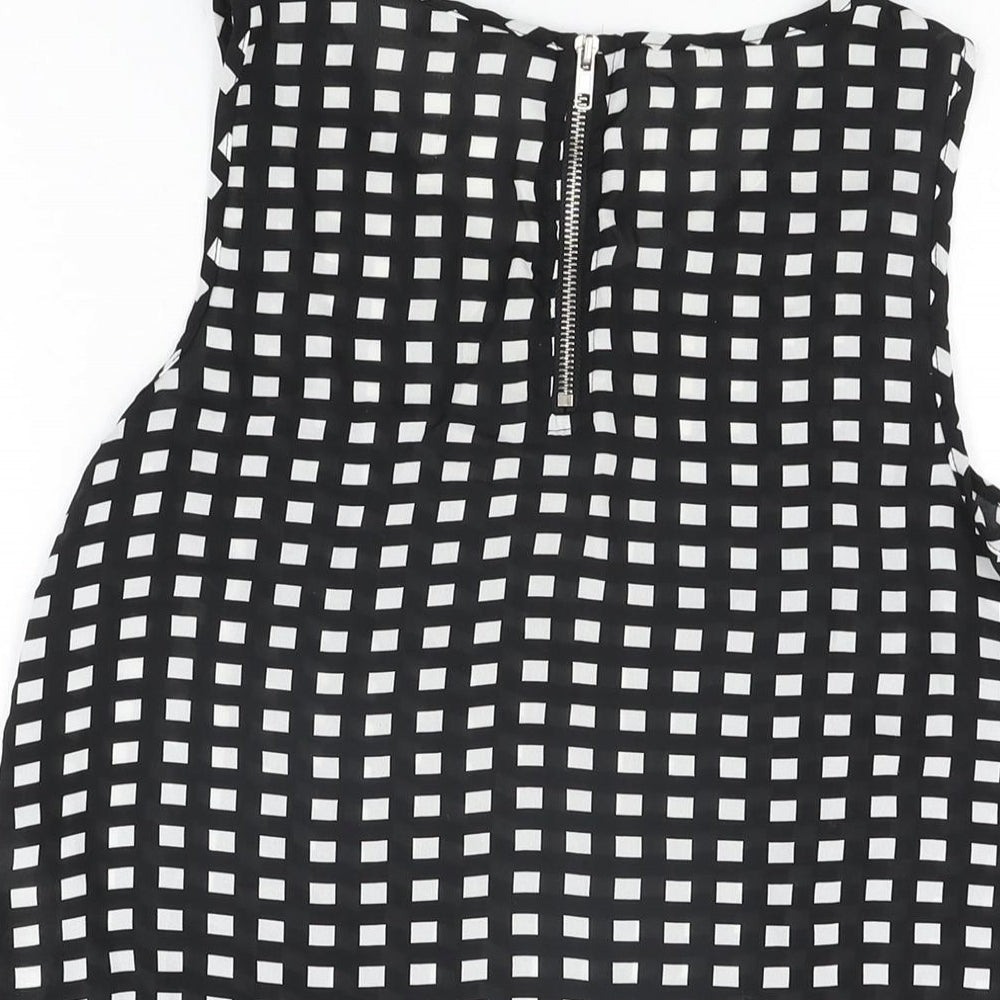 New Look Womens Black Geometric Polyester Basic T-Shirt Size 8 Round Neck