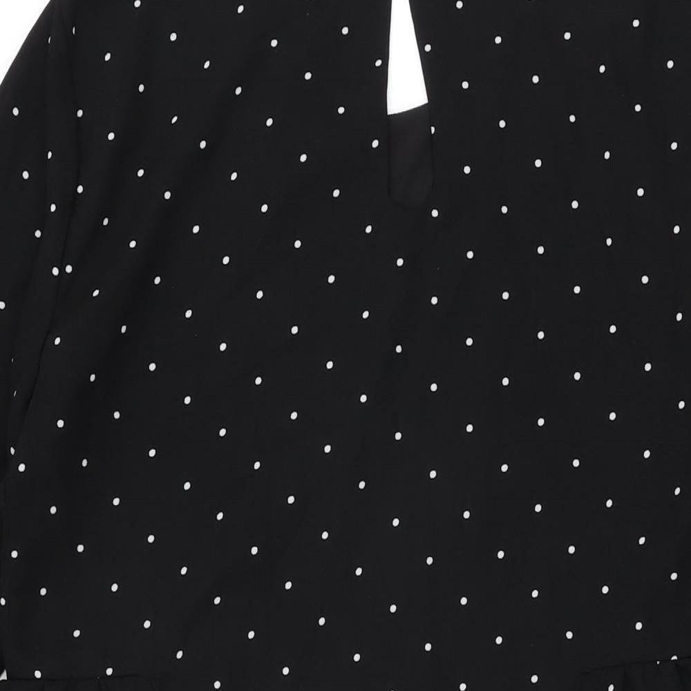 VERO MODA Womens Black Polka Dot Polyester Shift Size M Round Neck Button
