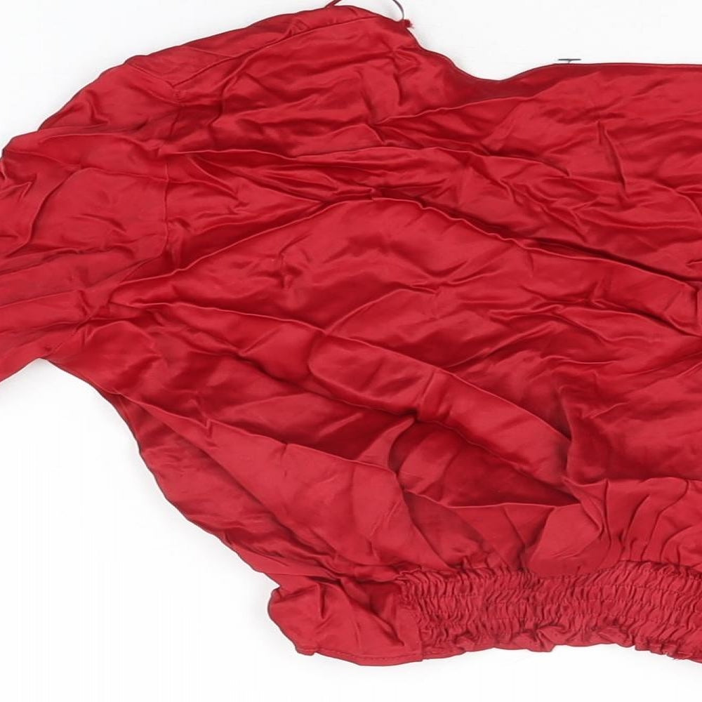 Zara Womens Red Viscose Cropped Blouse Size S V-Neck