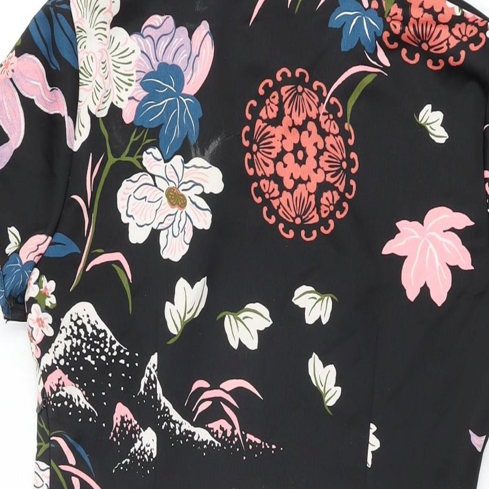 Zara Womens Black Floral Polyester Mini Size S Round Neck Zip