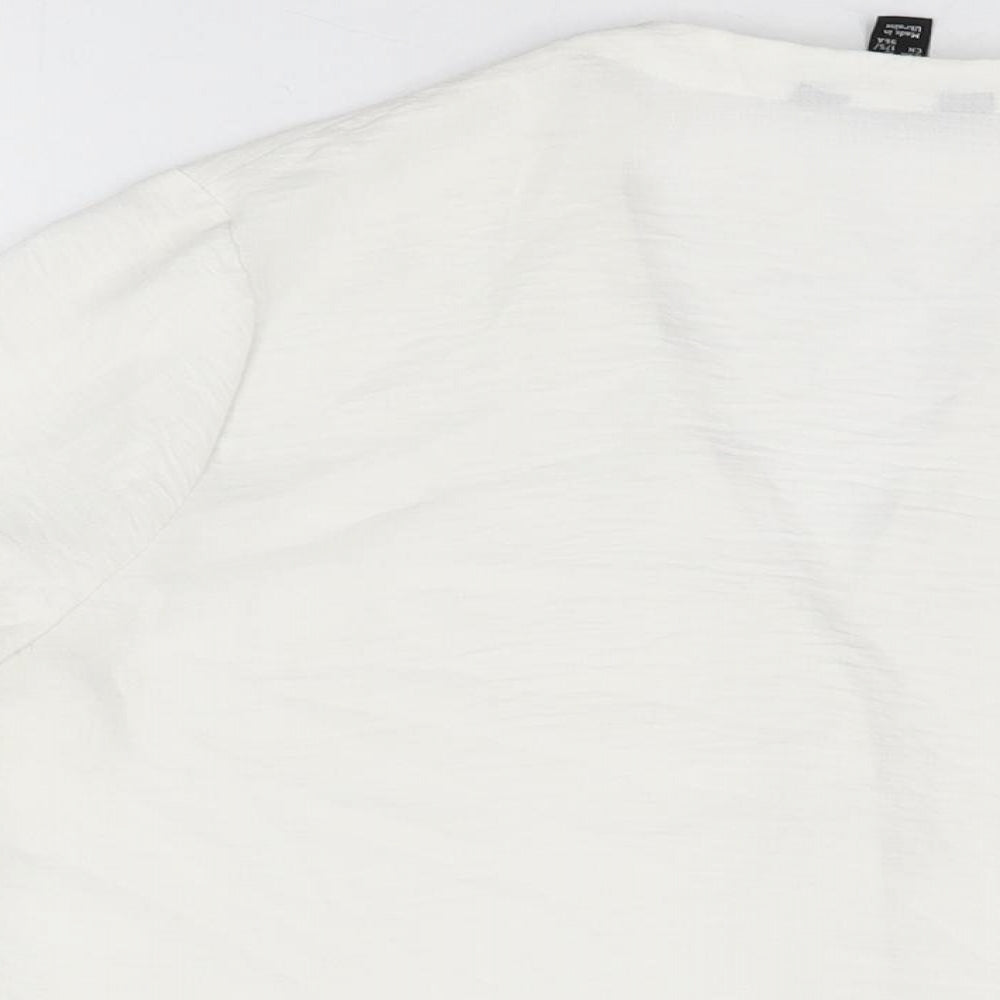 New Look Womens White Polyester Basic Button-Up Size 14 V-Neck