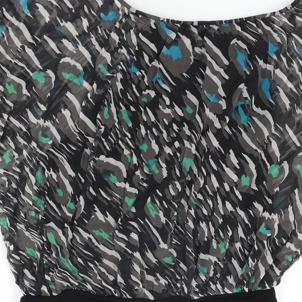 Coast Womens Black Geometric Silk Basic Blouse Size 8 Boat Neck