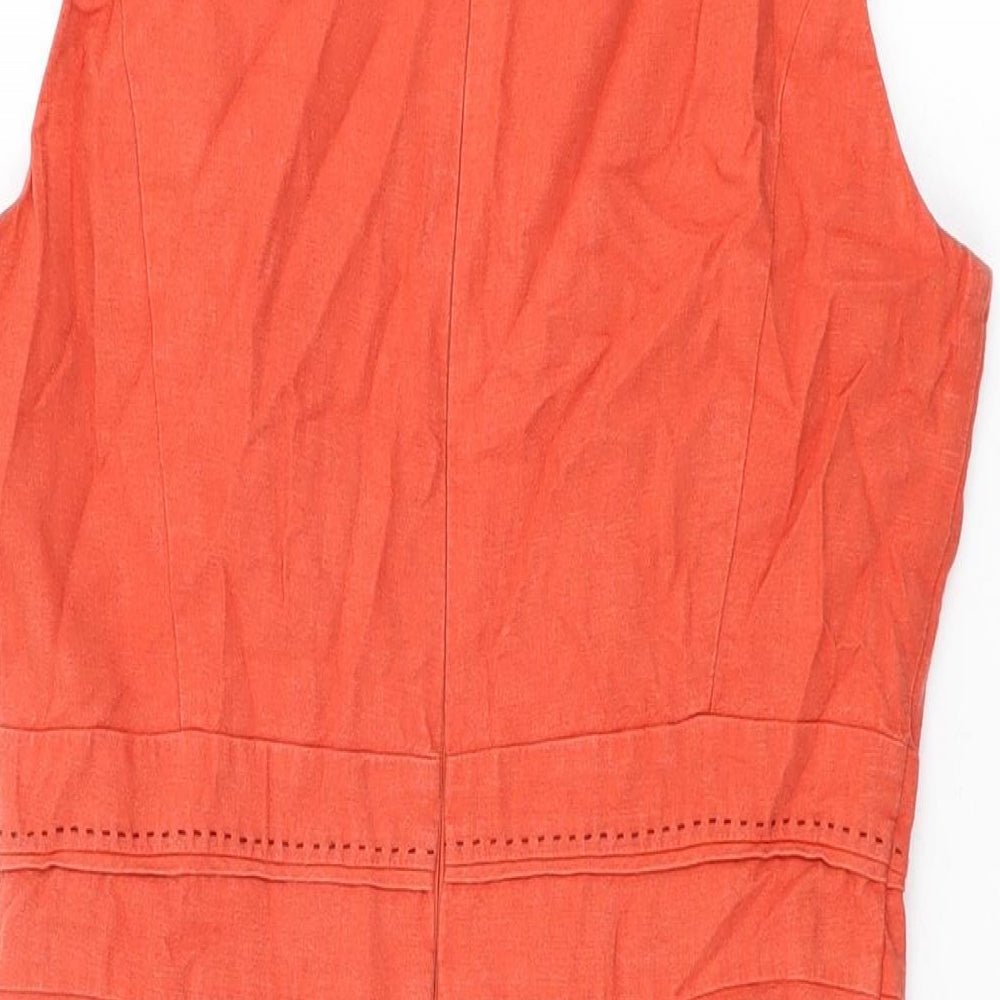 Marks & Spencer Womens Red Linen Bodycon Size 12 Boat Neck Zip