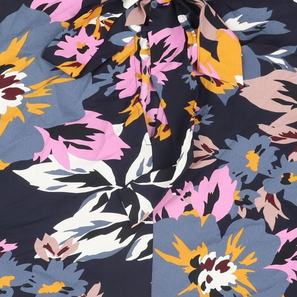 H&M Womens Black Floral Polyester Basic Blouse Size L Round Neck