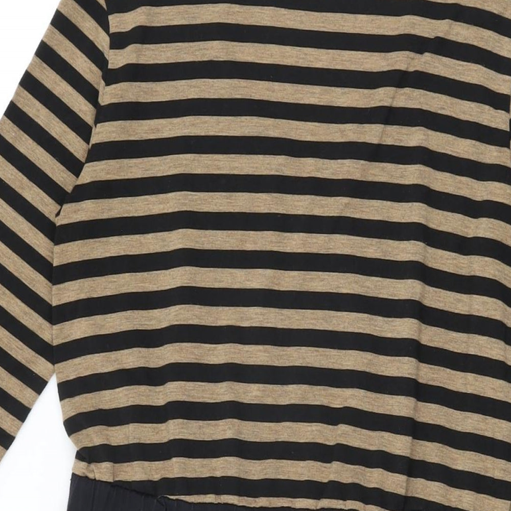 Uttam Boutique Womens Brown Striped Polyester Shift Size 8 Round Neck Pullover