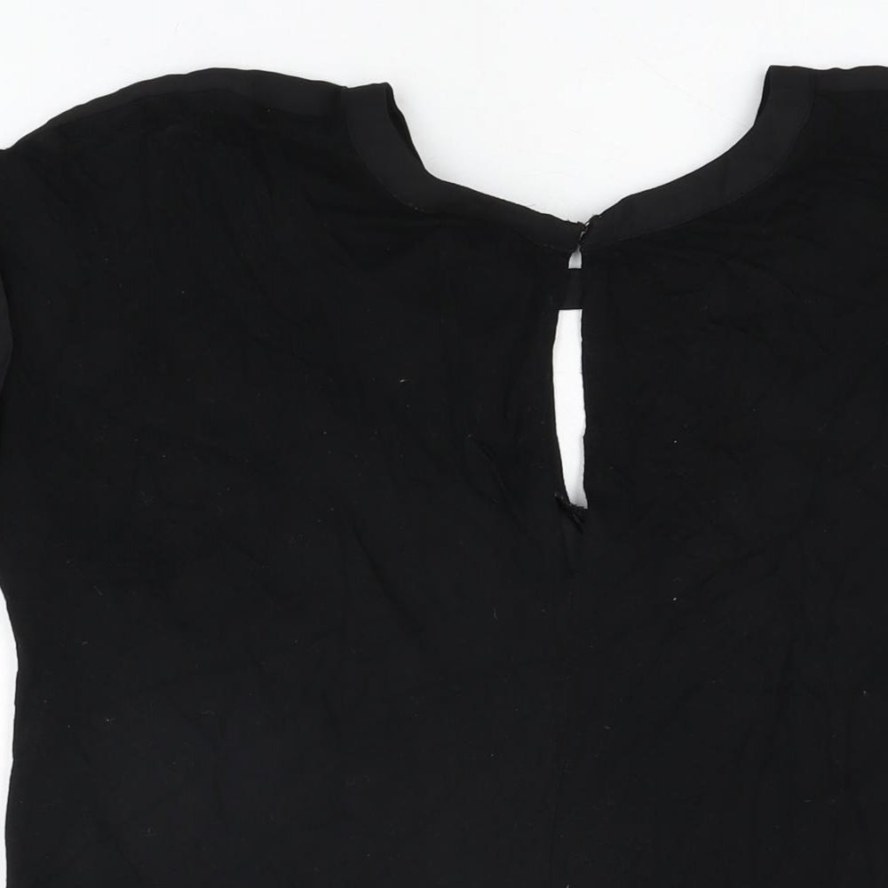 Warehouse Womens Black Polyester Basic T-Shirt Size 10 Round Neck