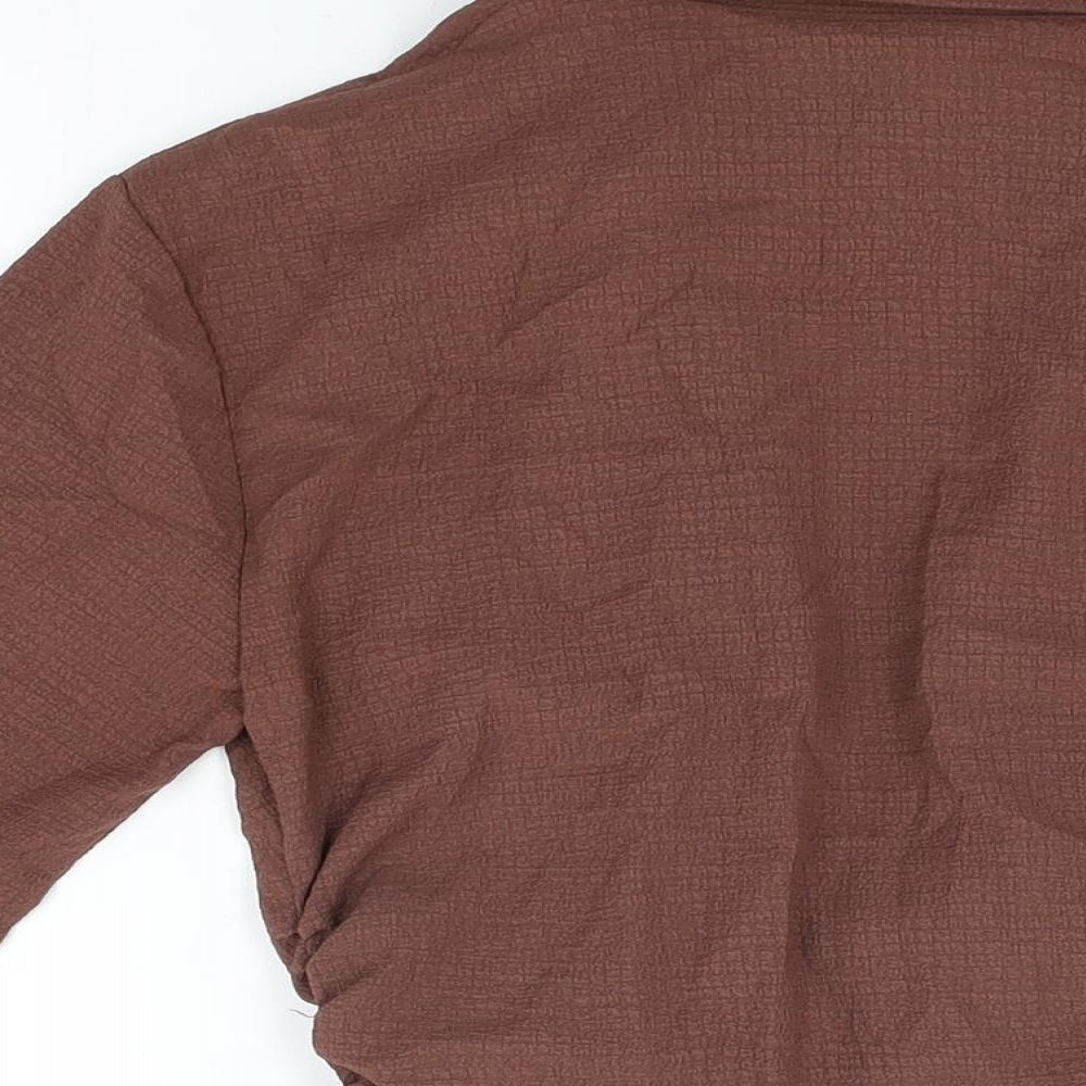 PRETTYLITTLETHING Womens Brown Polyester Basic Blouse Size 8 Collared
