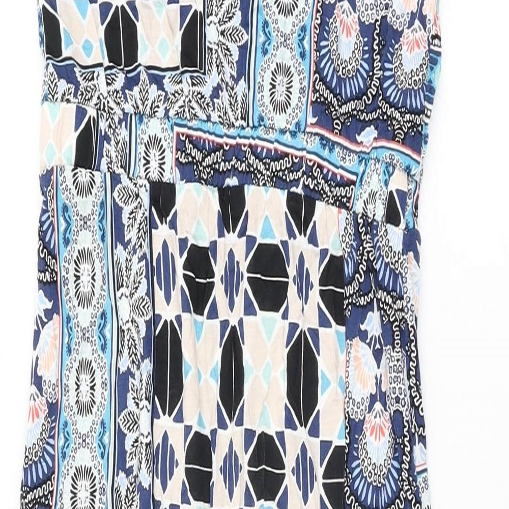 Warehouse Womens Multicoloured Geometric Viscose Maxi Size 8 V-Neck Pullover