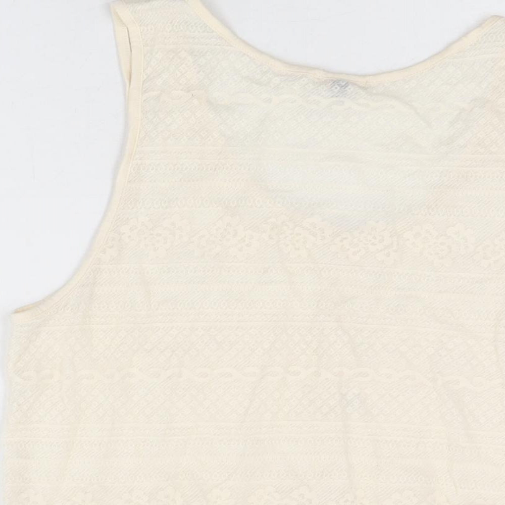 River Island Womens Ivory Polyester Basic T-Shirt Size 12 Scoop Neck