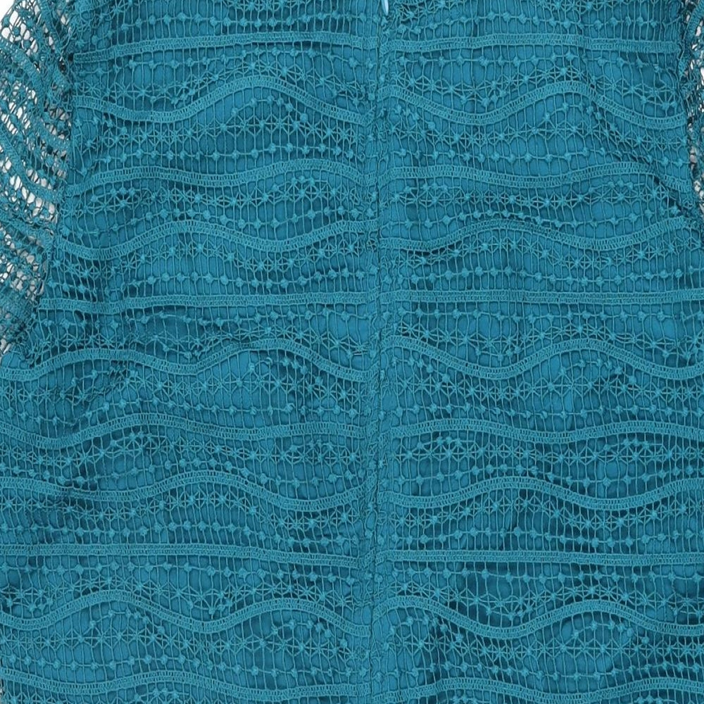 Mango Womens Blue Geometric Polyester Shift Size M Round Neck Zip