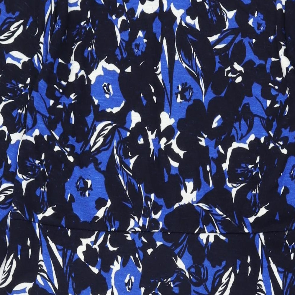 Isle Womens Blue Floral Polyester A-Line Size 14 High Neck Pullover