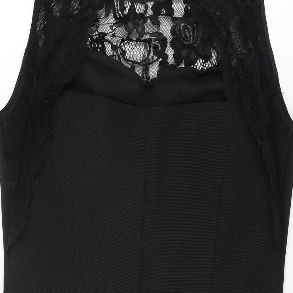 M&Co Womens Black Polyester Bodycon Size 12 Round Neck Button