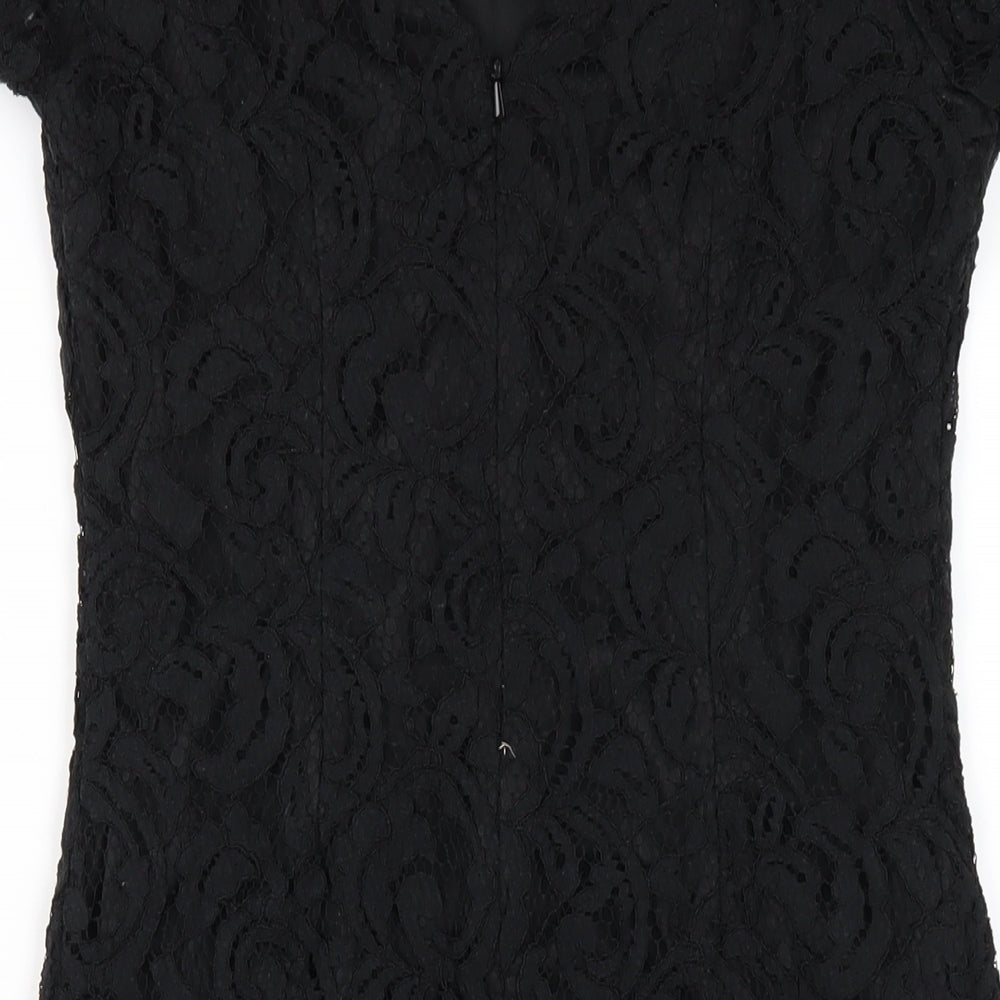 Roman Womens Black Cotton Bodycon Size 12 Round Neck Zip
