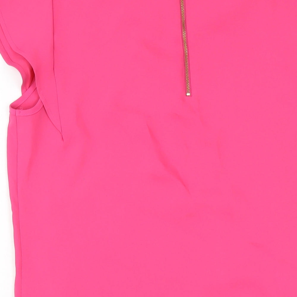 Adrienne Vittadini Womens Pink Polyester A-Line Size 14 Round Neck Zip
