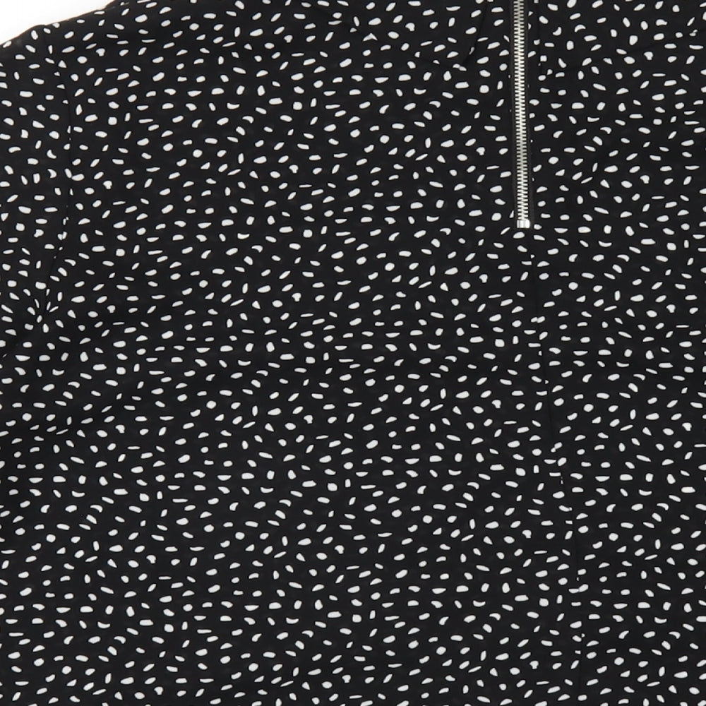 Wallis Womens Black Geometric Polyester Basic T-Shirt Size 14 Mock Neck