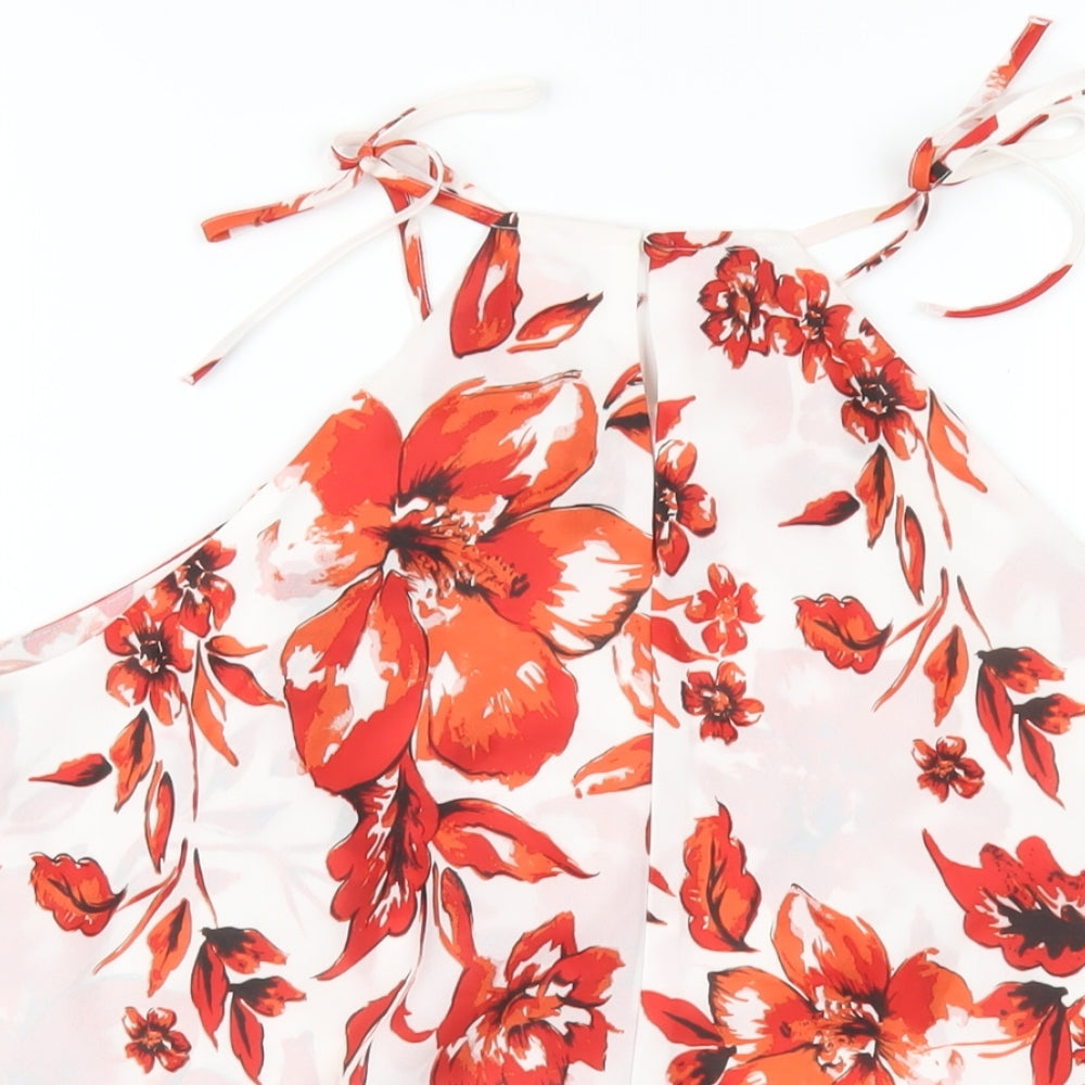 Julien Macdonald Womens White Floral Polyester Camisole Blouse Size 12 Square Neck