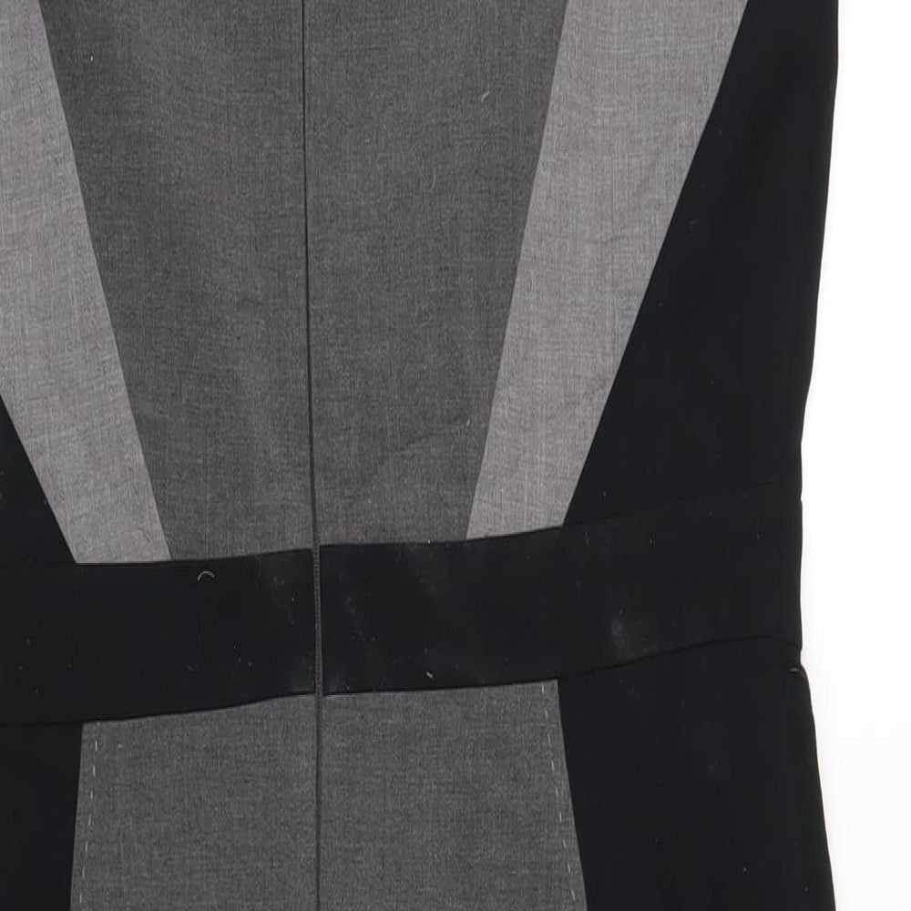 Marks & Spencer Womens Grey Polyester Pencil Dress Size 14 Round Neck Zip