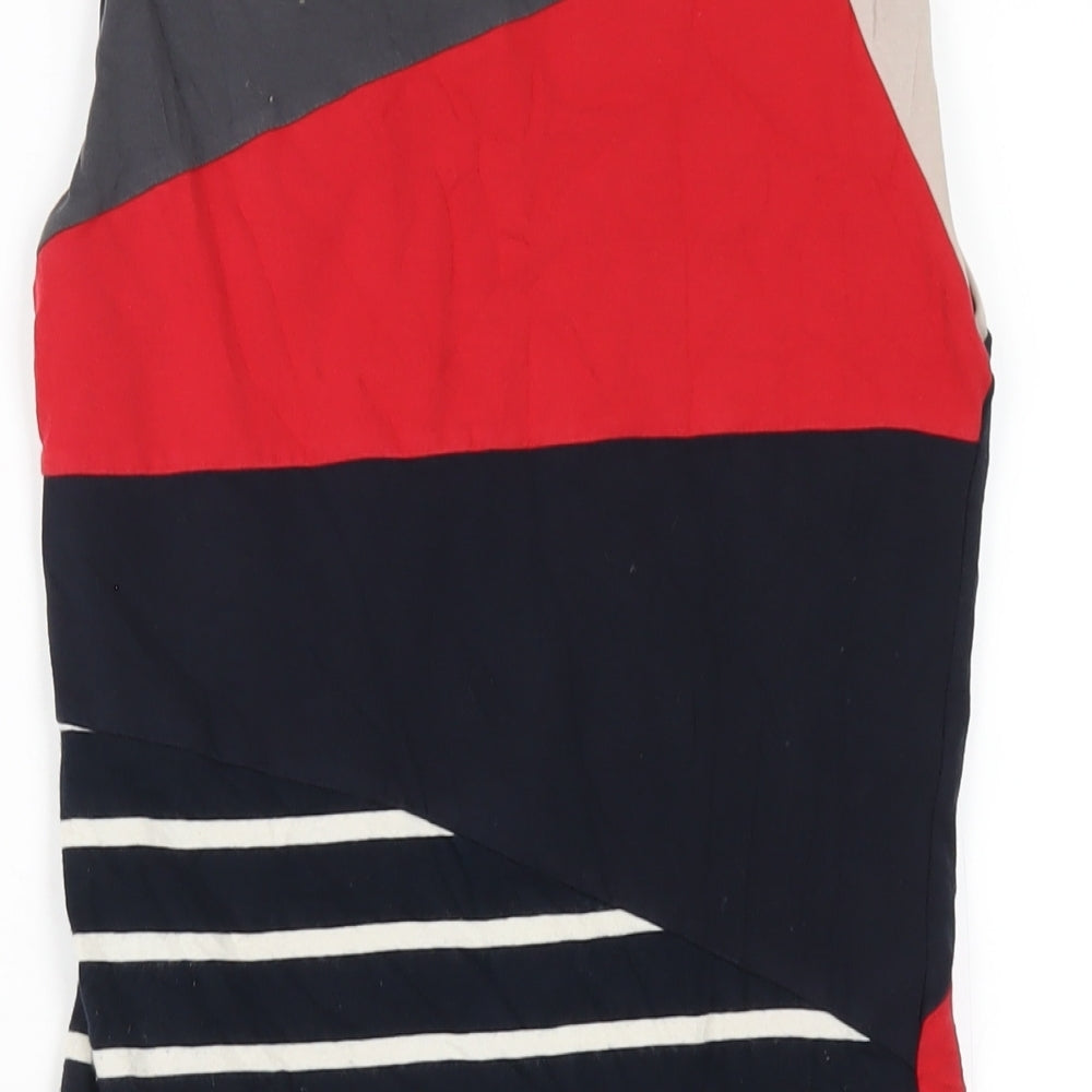 Warehouse Womens Multicoloured Geometric Cotton Bodycon Size 10 Round Neck Pullover