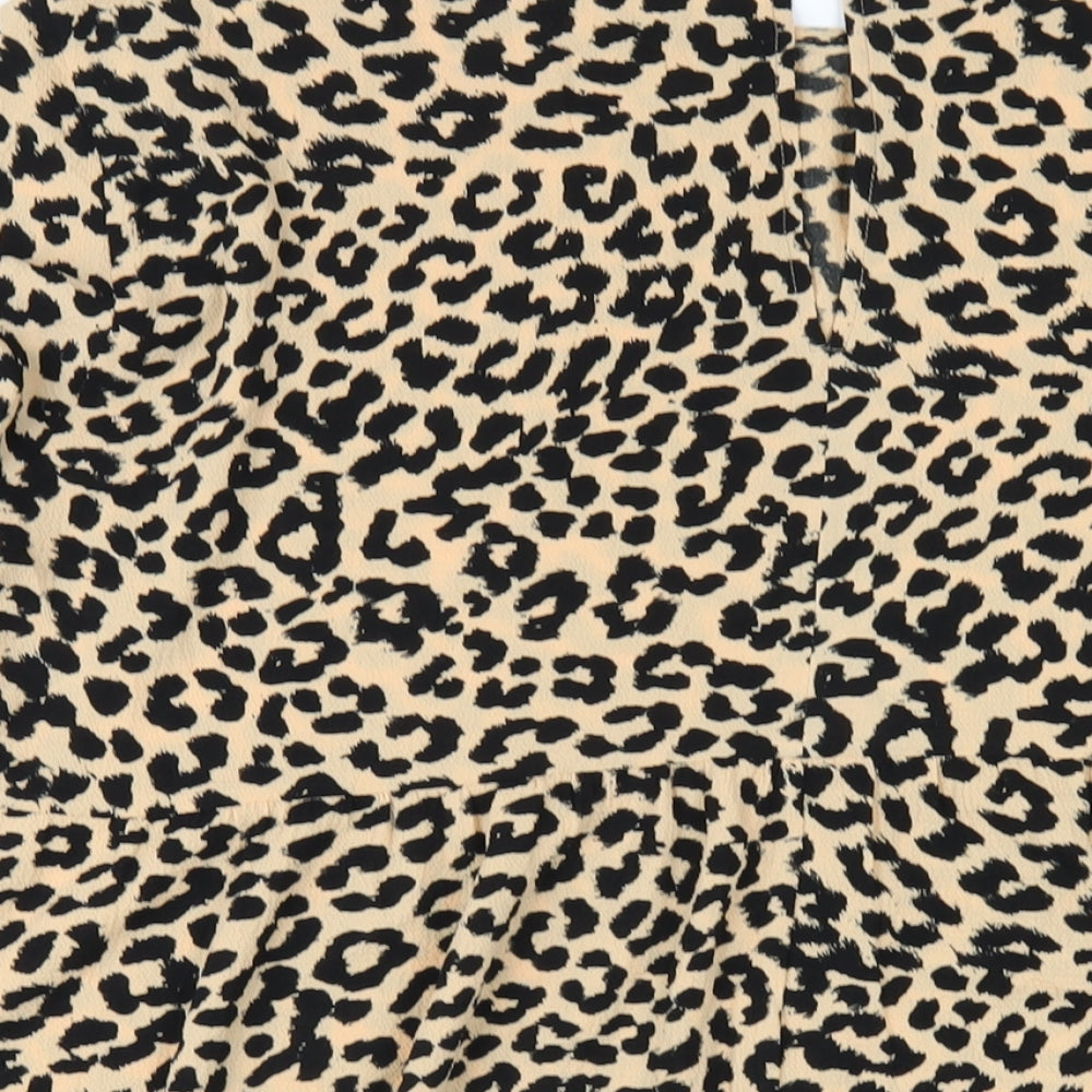 ASOS Womens Beige Animal Print Polyester A-Line Size 16 Round Neck Button