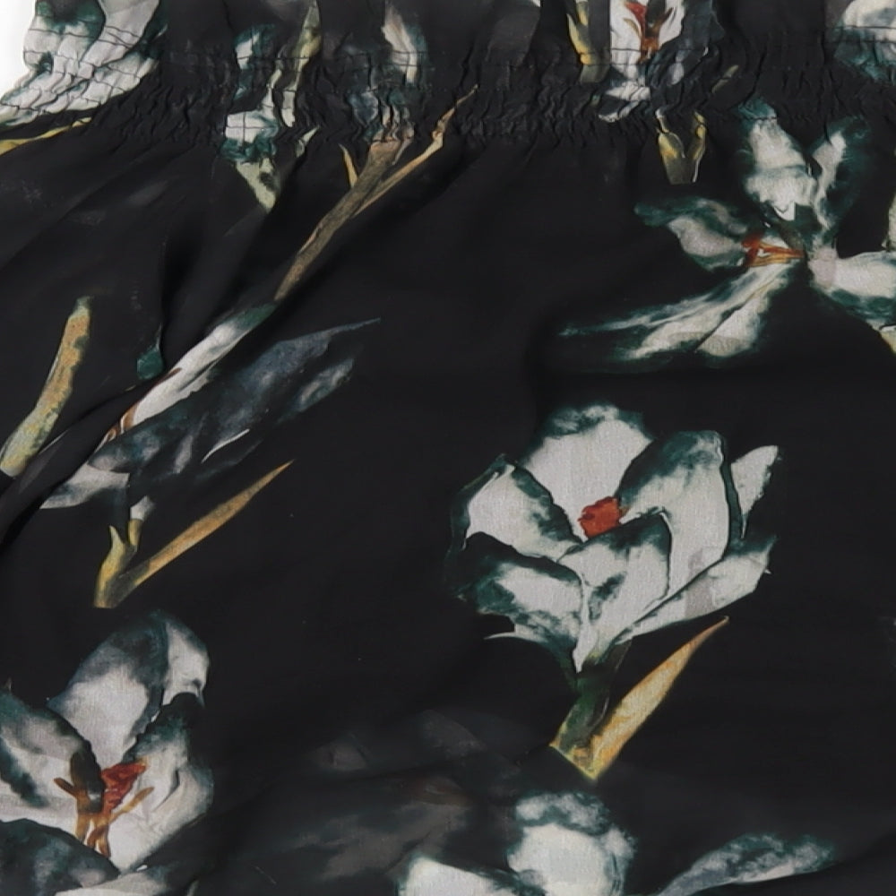 Religion Womens Black Floral Polyester Basic T-Shirt Size 8 Off the Shoulder